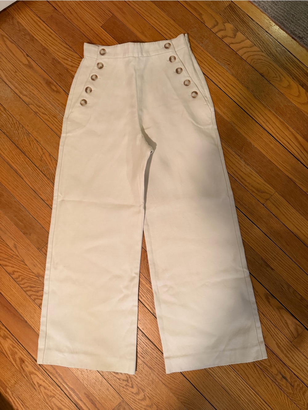 Sezane marina Cream Wide-Leg Sailor Pants with Button Detail - Picture 9 of 11